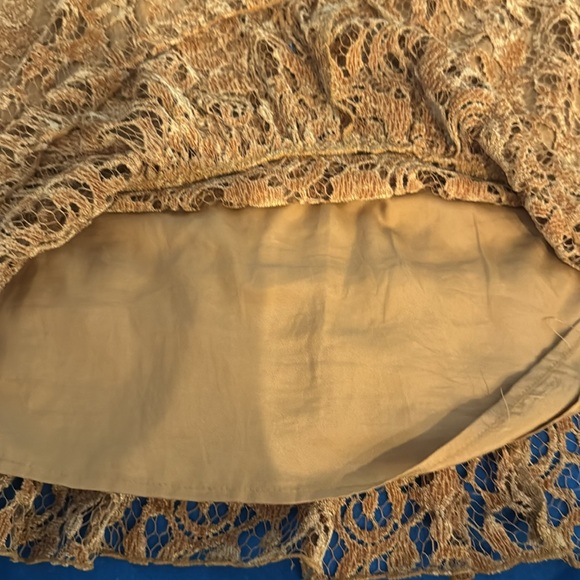 Free People Gold velvet lace overlay Ruffled Backless strap summer M swing Dress - Picture 4 of 6